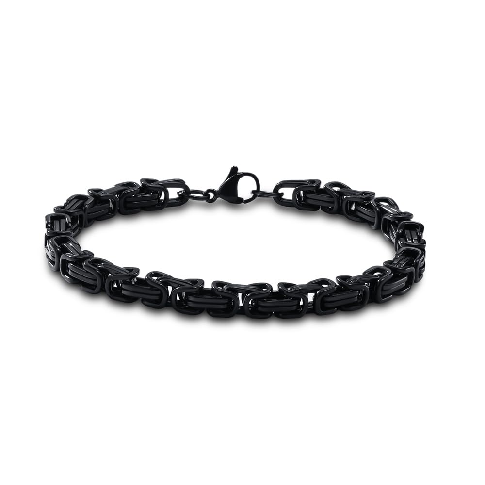 Rockyu ブレスレット メンズ ビザンチンチェーン ステンレス 幅6mm ブラック＆シルバー＆ゴールド