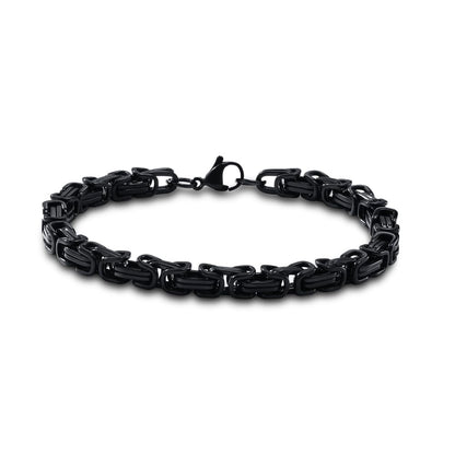 Rockyu ブレスレット メンズ ビザンチンチェーン ステンレス 幅6mm ブラック＆シルバー＆ゴールド