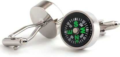 Rockyu カフス メンズ ラウンド コンパス シルバー 合金製 ビジネスファッション