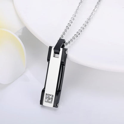 Rockyu ペアネックレス ステンレス メンズ レディース シルバー ジルコニア スティックペンダント