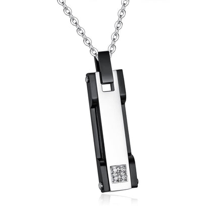 Rockyu ペアネックレス ステンレス メンズ レディース シルバー ジルコニア スティックペンダント