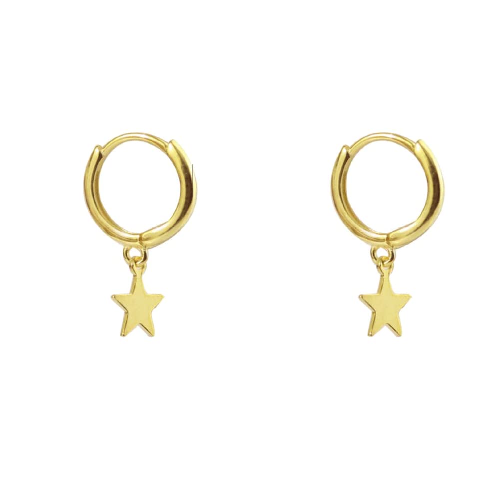 Rockyu 星モチーフ フープピアス レディース メンズ兼用 925純銀 ゆれるスターリング