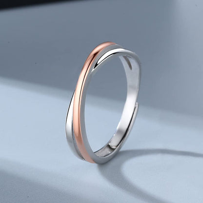 Rockyu ペアリング 2個セット｜ピンクゴールド×シルバー925 フリーサイズ