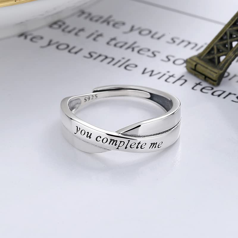 Rockyu 英語メッセージ入りリング S925シルバー レディース フリーサイズ クロスデザイン