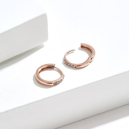 Rockyu シルバー925製 ピンクゴールドフープピアス レディース 五粒ジルコニア付き