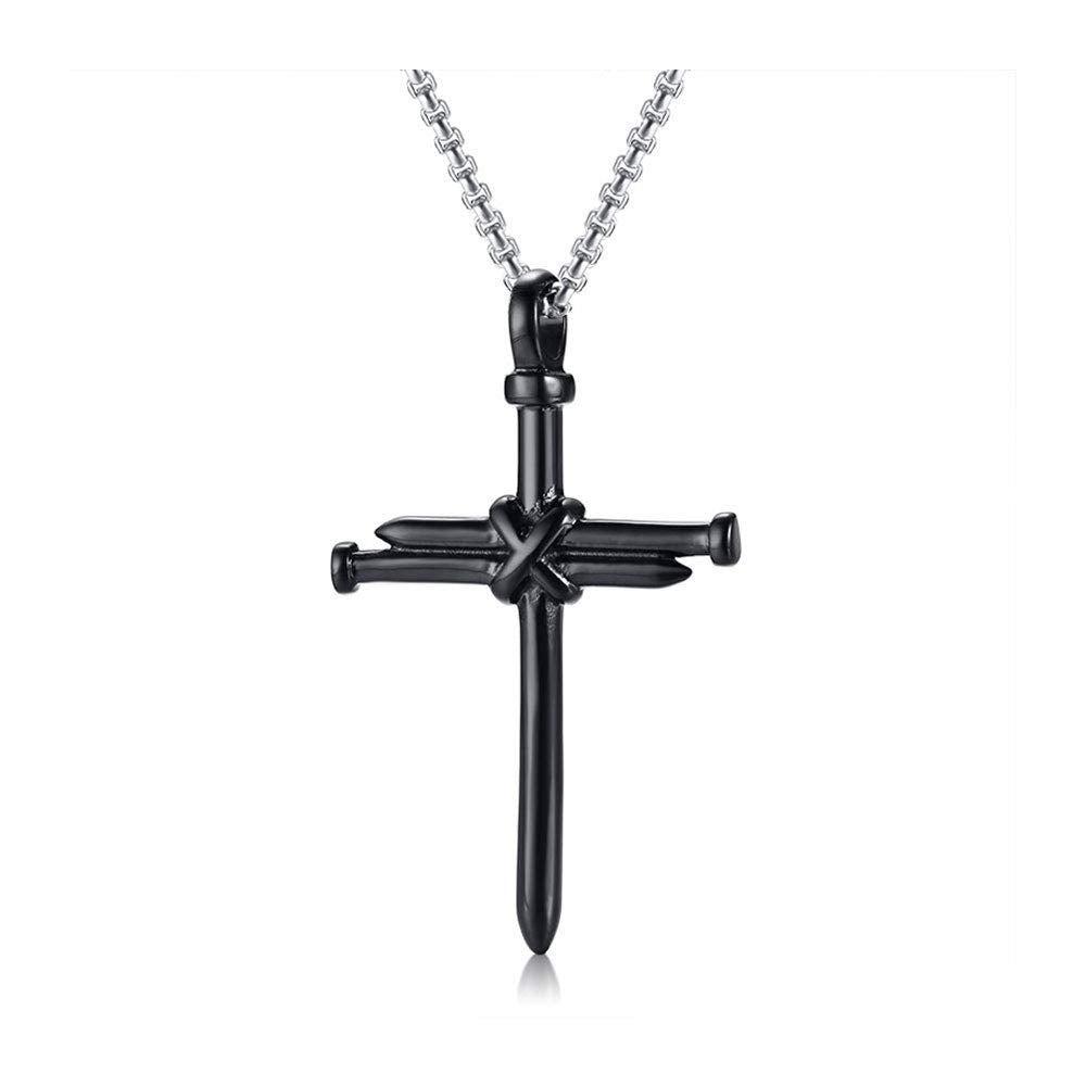 Rockyu ネックレス メンズ クロス 釘デザイン ステンレス製 金属アレルギー対応