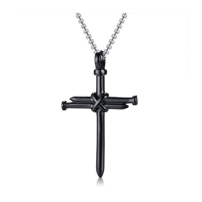 Rockyu ネックレス メンズ クロス 釘デザイン ステンレス製 金属アレルギー対応