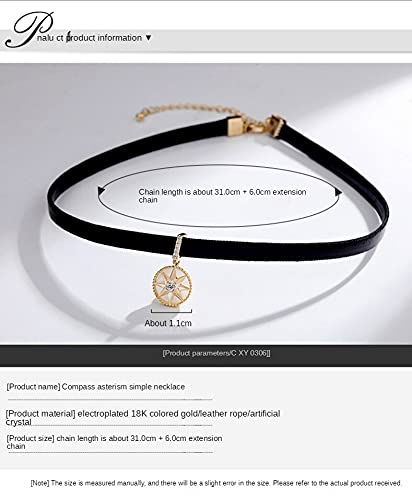 Rockyu レディース チョーカー 黒 レザー 星モチーフ ジルコニア ネックレス