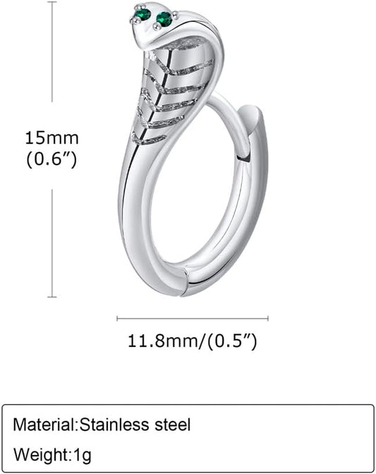 Rockyu ピアス メンズ ステンレス コブラモチーフ フープ シルバー 金属アレルギー対応 片耳用