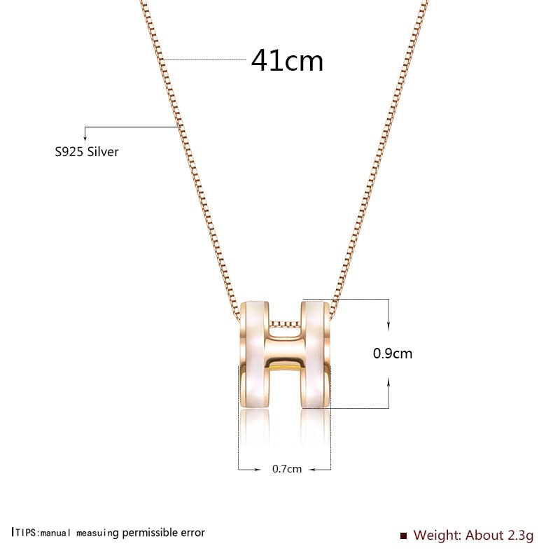Rockyu レディース Hモチーフネックレス ピンクゴールド＆ホワイト 白蝶貝 S925銀