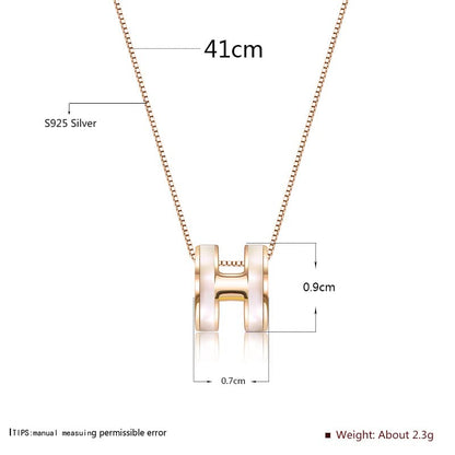 Rockyu レディース Hモチーフネックレス ピンクゴールド＆ホワイト 白蝶貝 S925銀