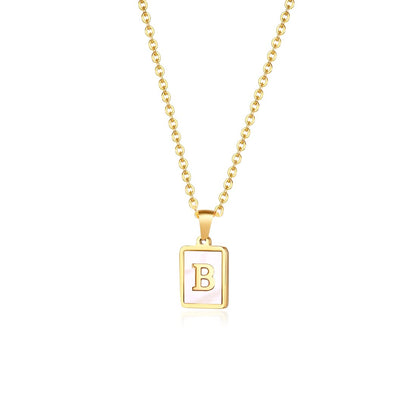 Rockyu ネックレス レディース ゴールド ホワイト イニシャルスクエアペンダント あずきチェーン ステンレス製 ギフトや記念日に