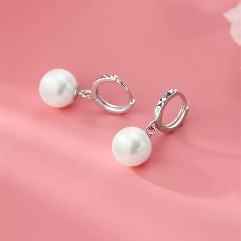 Rockyu イヤリング レディース フープ パール 揺れる シルバー ステンレス製 丸形 ピアス風 アクセサリー