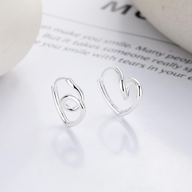 Rockyu S925シルバー＆ゴールド 不規則ツイストハート フープピアス レディース