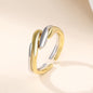 Rockyu レディースリング フリーサイズ ダブルライン風 シルバー＆ゴールド 幾何学デザイン指輪