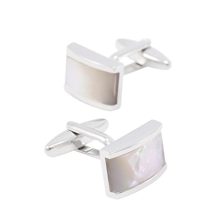 Rockyu カフス メンズ 白蝶貝 シルバー 長方形 貝殻カフリンクス ビジネス