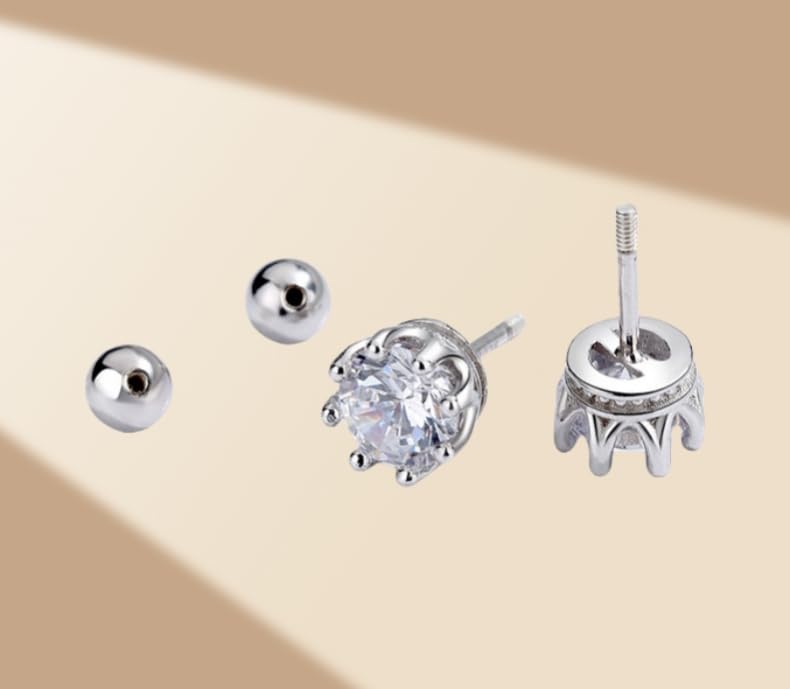 Rockyu シルバー925 キュービックジルコニア スクリューキャッチピアス 3サイズ展開