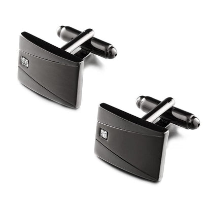 Rockyu メンズカフスとタイピンセット ジルコニア入りブラックサテーナ仕上げ