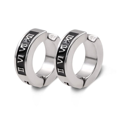 Rockyu フェイクピアス メンズ シルバー 黒 ローマ数字 チタン ノンホール