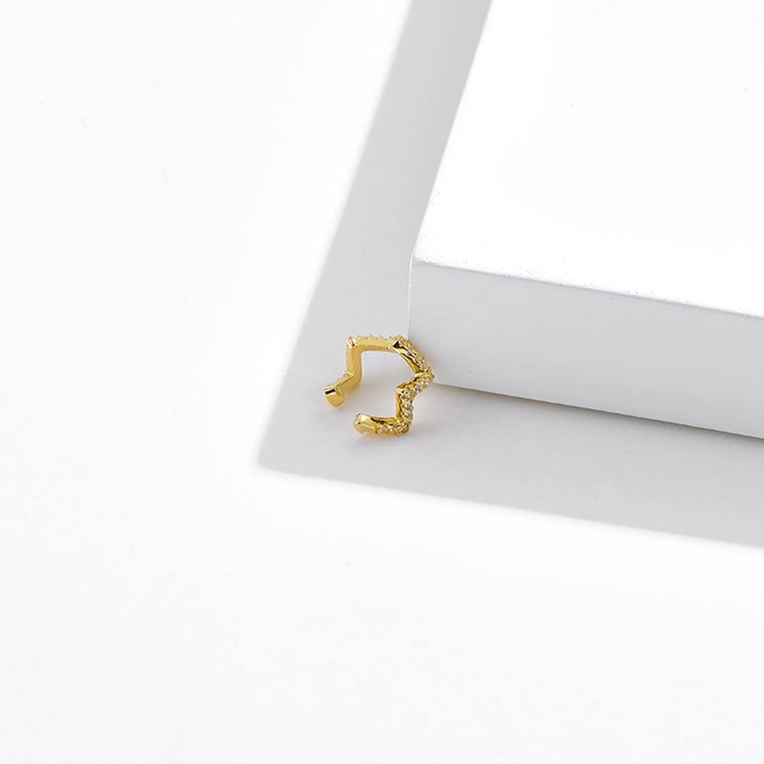 Rockyu フェイクピアス レディース メンズ シルバー925 ゴールド&シルバー W形 ジルコニア イヤーカフ アレルギー対応