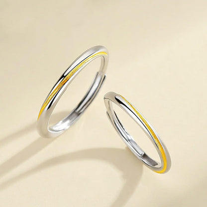 Rockyu ペアリング 2個セット S925 純銀製 指輪｜フリーサイズ 調整可能 ゴールド×シルバー
