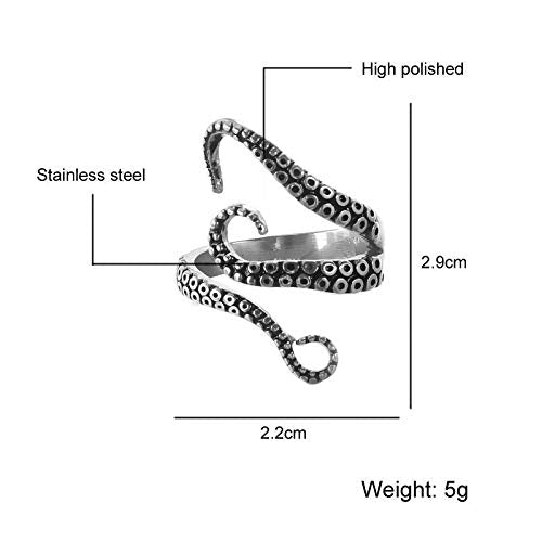Rockyu タコ・蛇モチーフ ステンレスリング メンズ フリーサイズ ゴールド＆シルバー