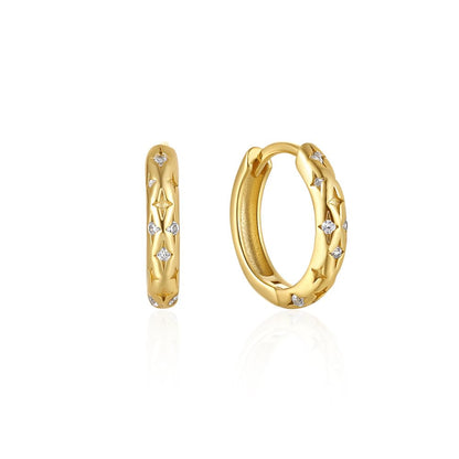 Rockyu ピアス レディース フープ ゴールド＆シルバー 18金メッキ シルバー925 星モチーフ ジルコン付き 軽量