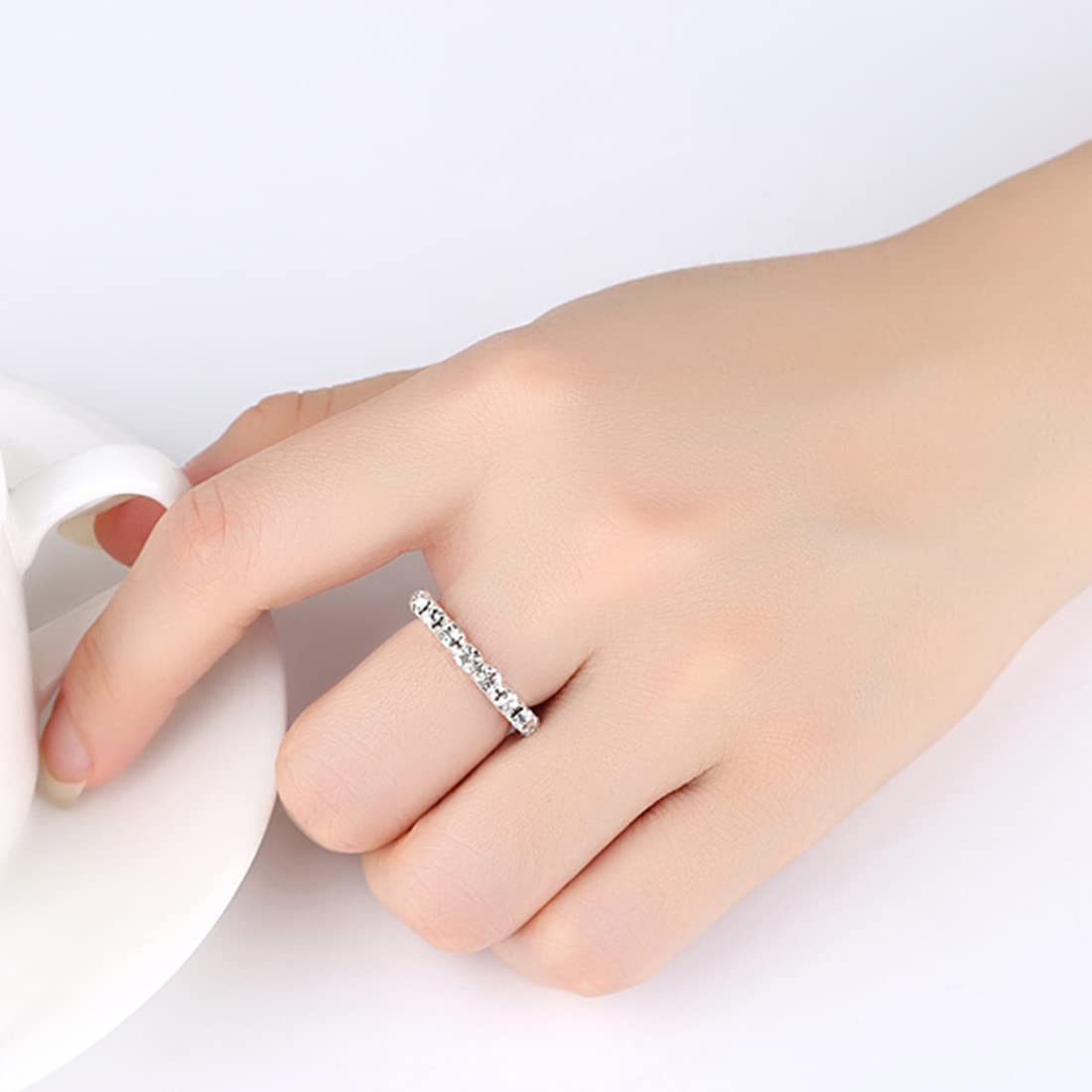 Rockyu レディース フリーサイズリング ジルコニア シルバー 弾力テニスリング
