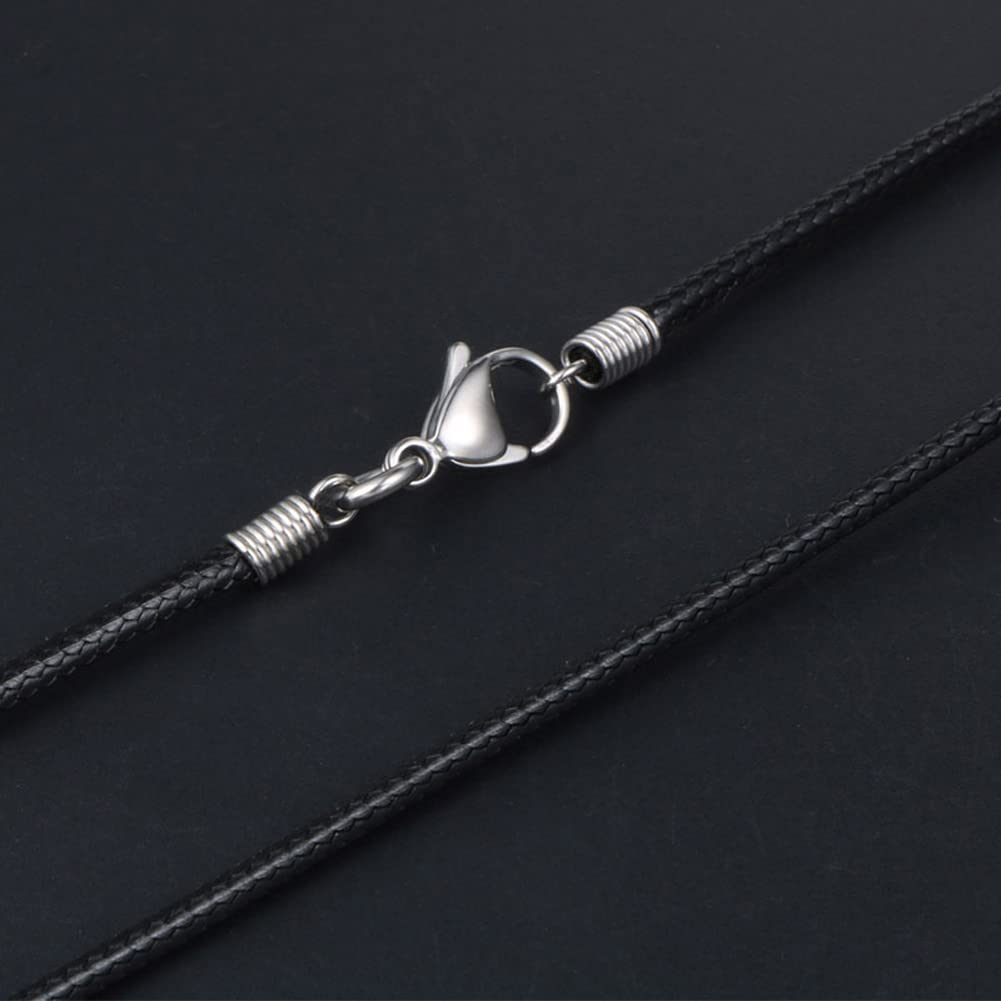 Rockyu ブラックワックスコードネックレス メンズ レディース