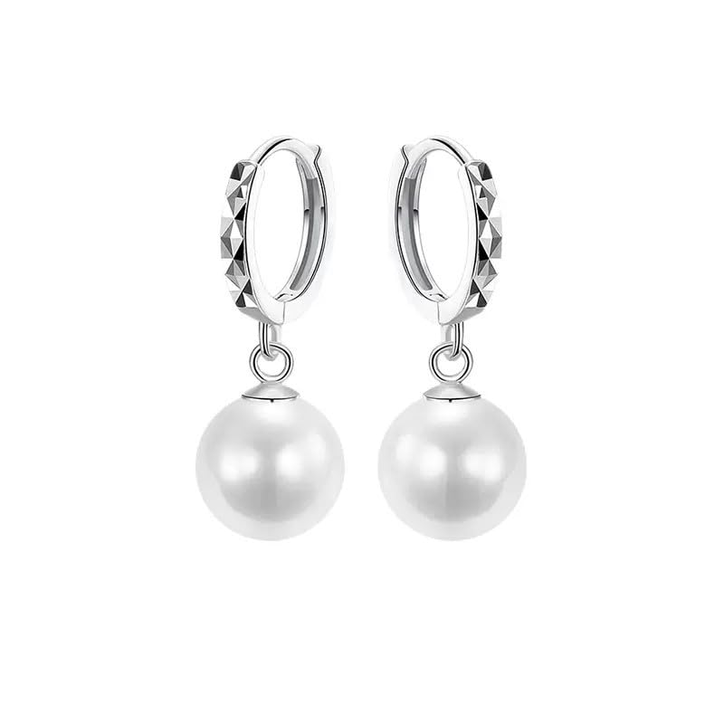 Rockyu イヤリング レディース フープ パール 揺れる シルバー ステンレス製 丸形 ピアス風 アクセサリー