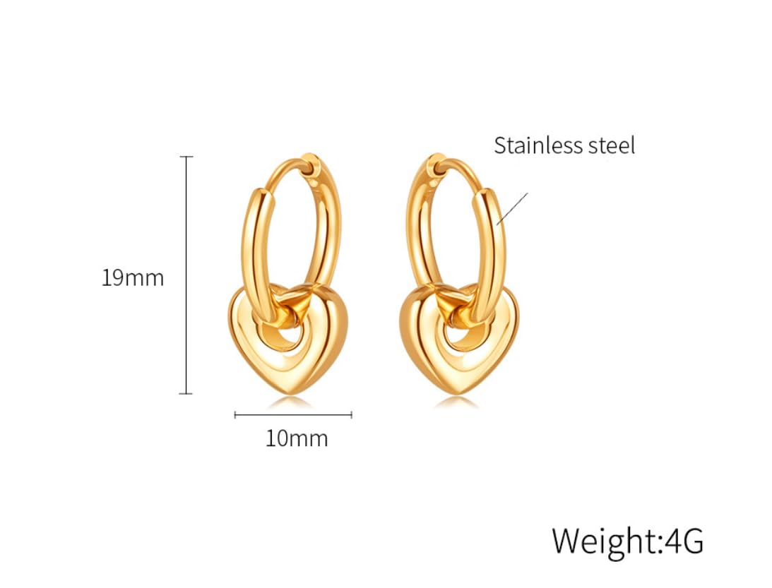 Rockyu ピアス レディース ゴールド ハートチャーム フープピアス ステンレス 金属アレルギー対応 18金仕上げ