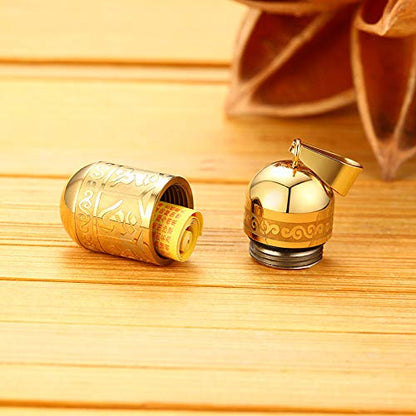 Rockyu メンズネックレス 呪文刻印 円柱型ホイッスルペンダント ステンレス製 遺骨収納 御守ジュエリー