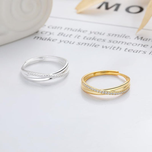 Rockyu クロスデザインリング レディース 18Kコーティング フリーサイズ ジルコニア