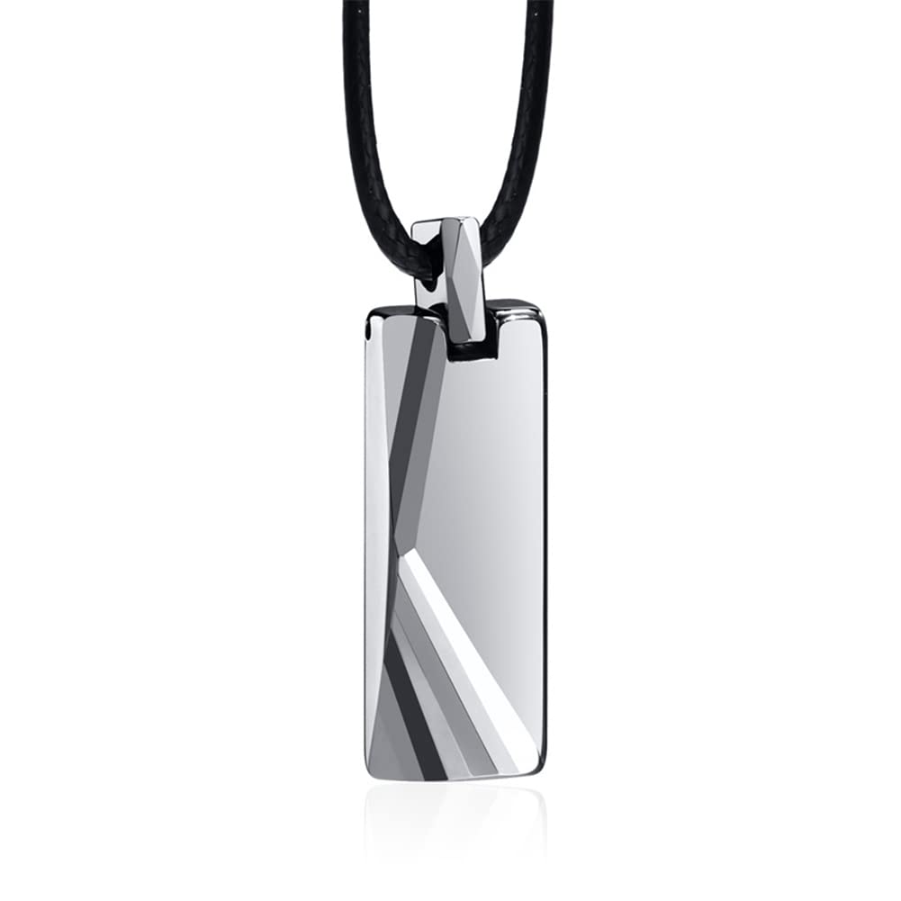 Rockyu タングステン 長方形ペンダント ネックレス メンズ