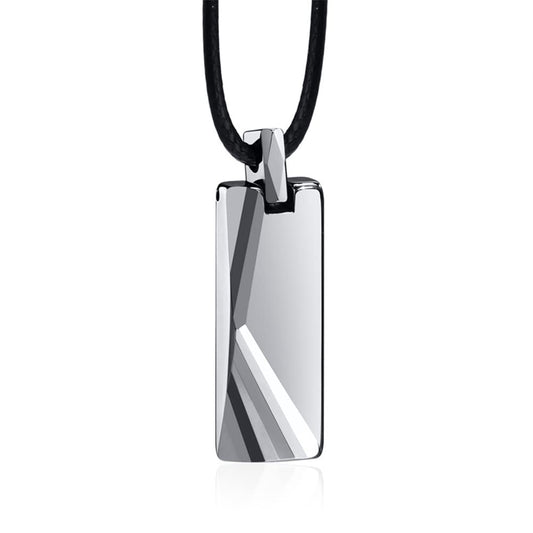 Rockyu タングステン 長方形ペンダント ネックレス メンズ