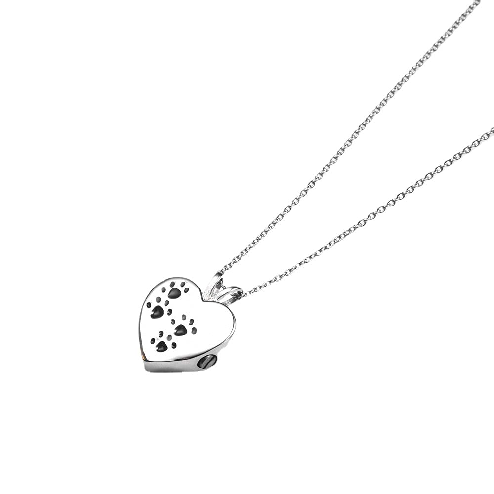 Rockyu ネックレス レディース ハートペンダント ステンレス シルバー ブルー 足跡 メモリアル 遺骨ペンダント
