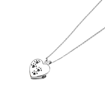 Rockyu ネックレス レディース ハートペンダント ステンレス シルバー ブルー 足跡 メモリアル 遺骨ペンダント