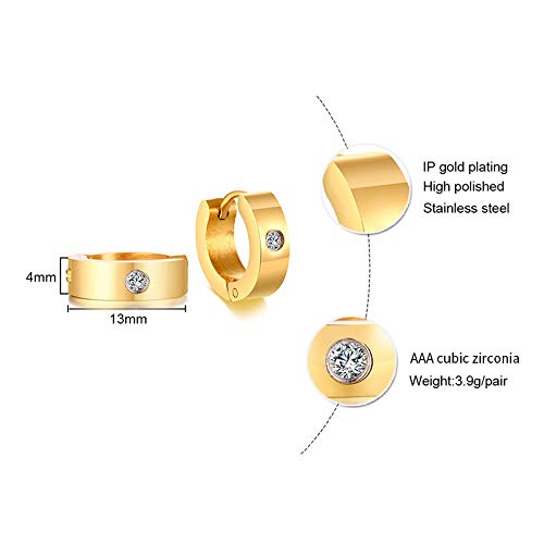 Rockyu サージカルステンレス フープピアス メンズ レディース 幅広 シンプル ジルコニア 金属アレルギー対応