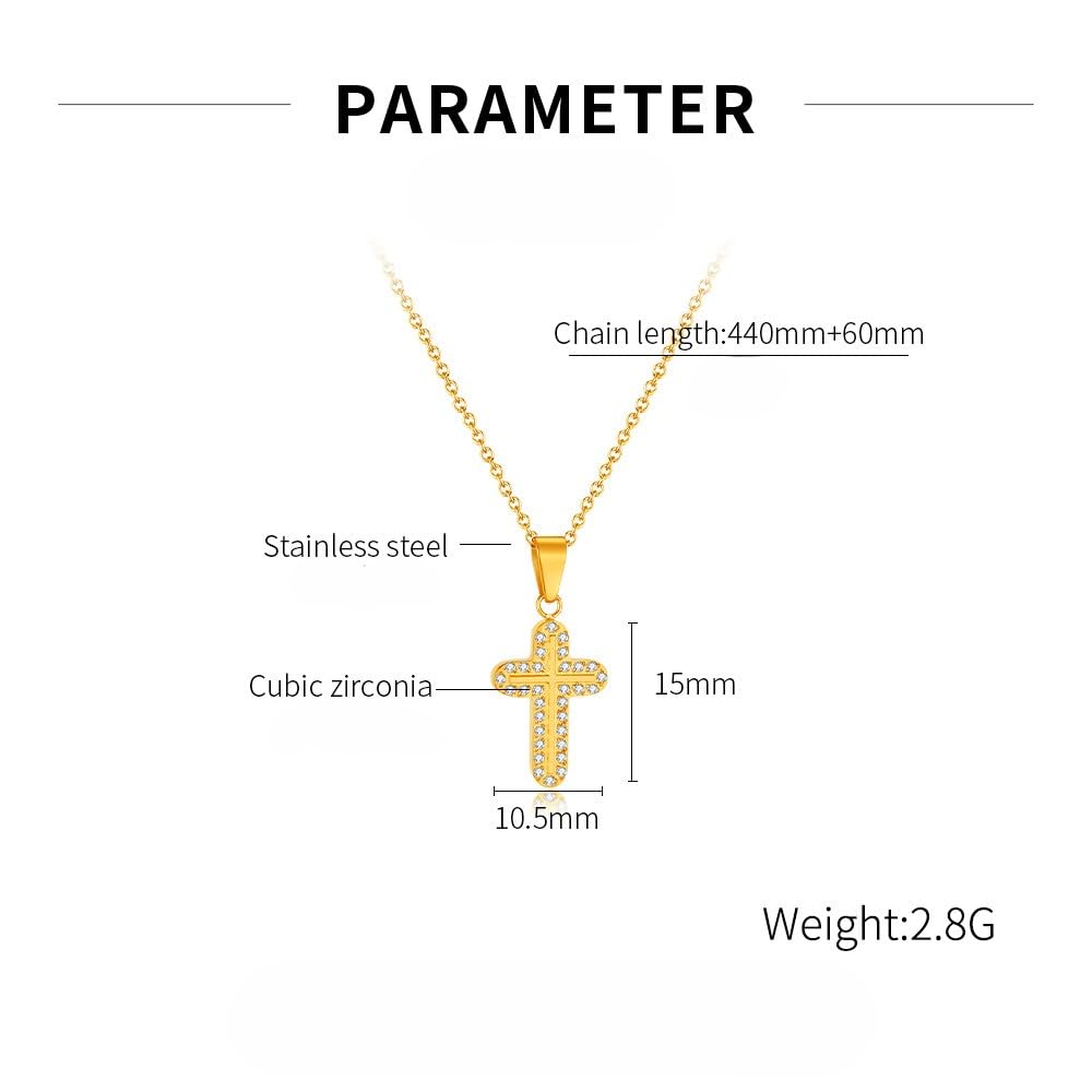 Rockyu クロスネックレス レディース｜ジルコニア輝く十字架ペンダント 金属アレルギー対応