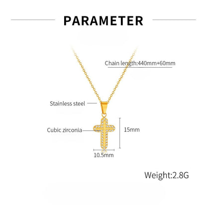 Rockyu クロスネックレス レディース｜ジルコニア輝く十字架ペンダント 金属アレルギー対応