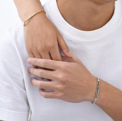 ペアブレスレット キュービックジルコニア付き｜ゴールド＆シルバー ステンレスチェーン