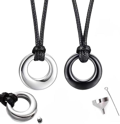 Rockyu メモリアルネックレス メンズ レディース 円形 ステンレス製 遺骨ペンダント シルバー＆ブラック 香水瓶型 お守り 追悼アクセサリー