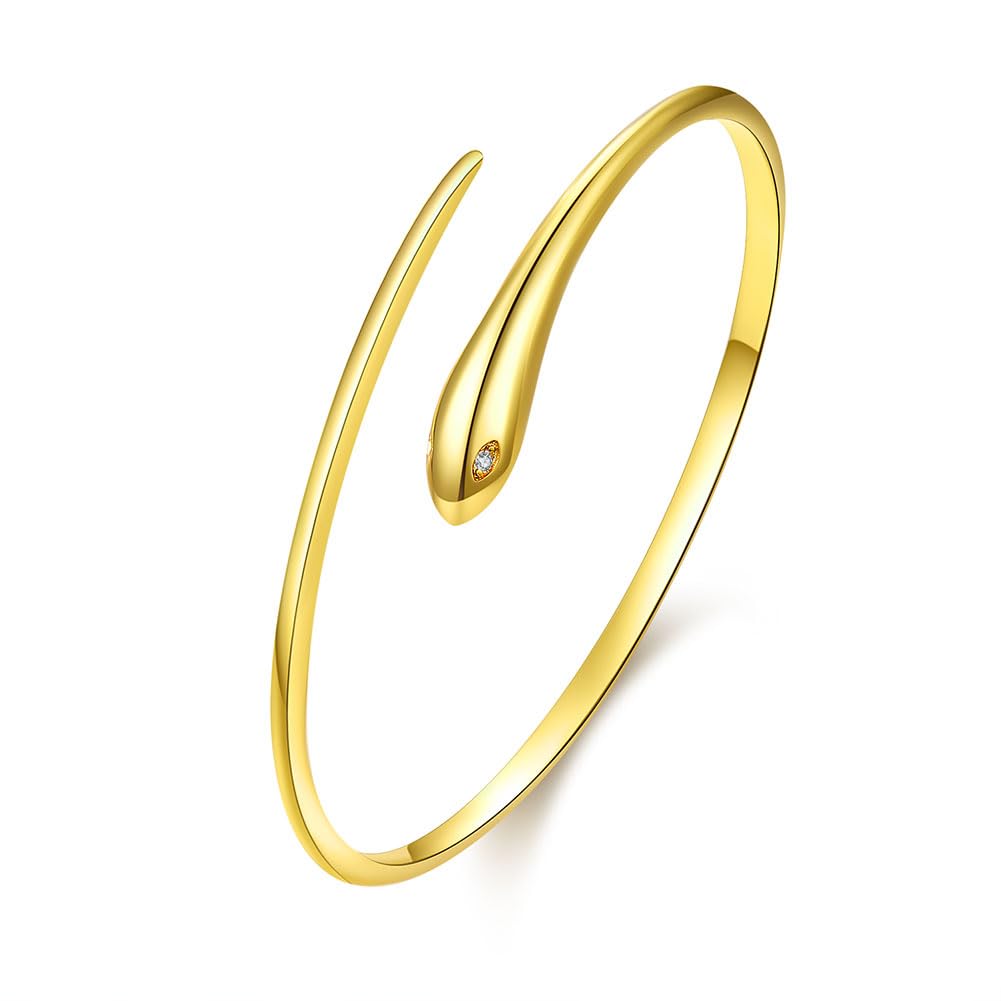 Rockyu 蛇モチーフバングルブレスレット｜シルバー925風のフリーサイズデザイン