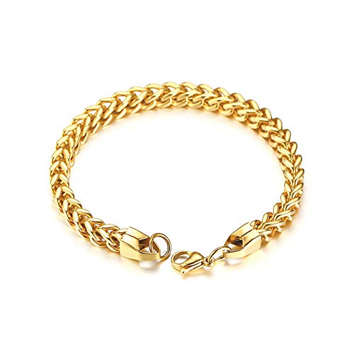 Rockyu メンズ ブレスレット ゴールド チェーン ステンレス スリム 6mm