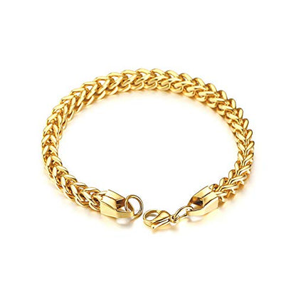 Rockyu メンズ ブレスレット ゴールド チェーン ステンレス スリム 6mm