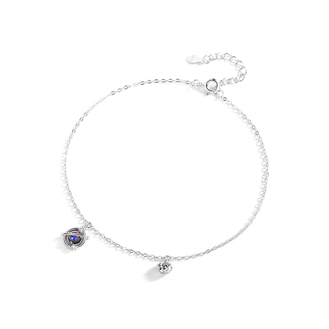 惑星モチーフアンクレット｜サファイア風×ジルコニア×シルバー925｜宇宙デザイン