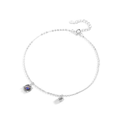 惑星モチーフアンクレット｜サファイア風×ジルコニア×シルバー925｜宇宙デザイン