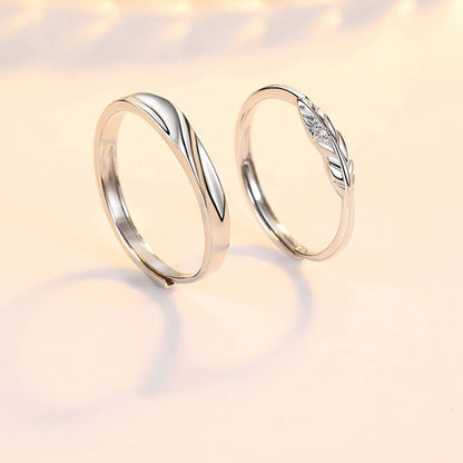 Rockyu 指輪 カップル ペアリング メンズ レディース シルバー925 羽モチーフ ジルコニア 調整可能 純銀製 リング