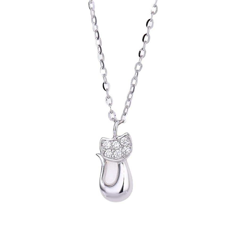 Rockyu ネックレス レディース シルバー925 猫ペンダント ジルコニア 鎖骨チェーン アレルギー対応