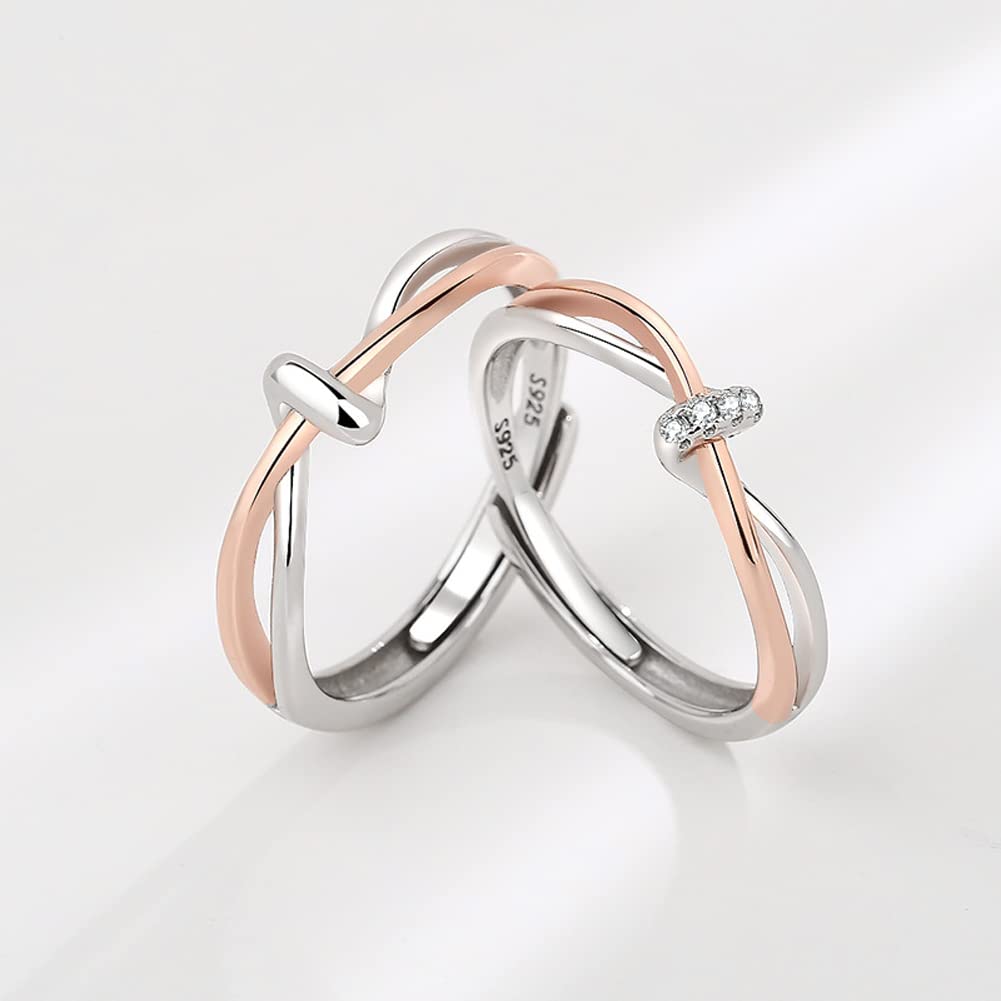 Rockyu 結びデザイン ペアリング シルバー925 ピンクゴールド調 フリーサイズ